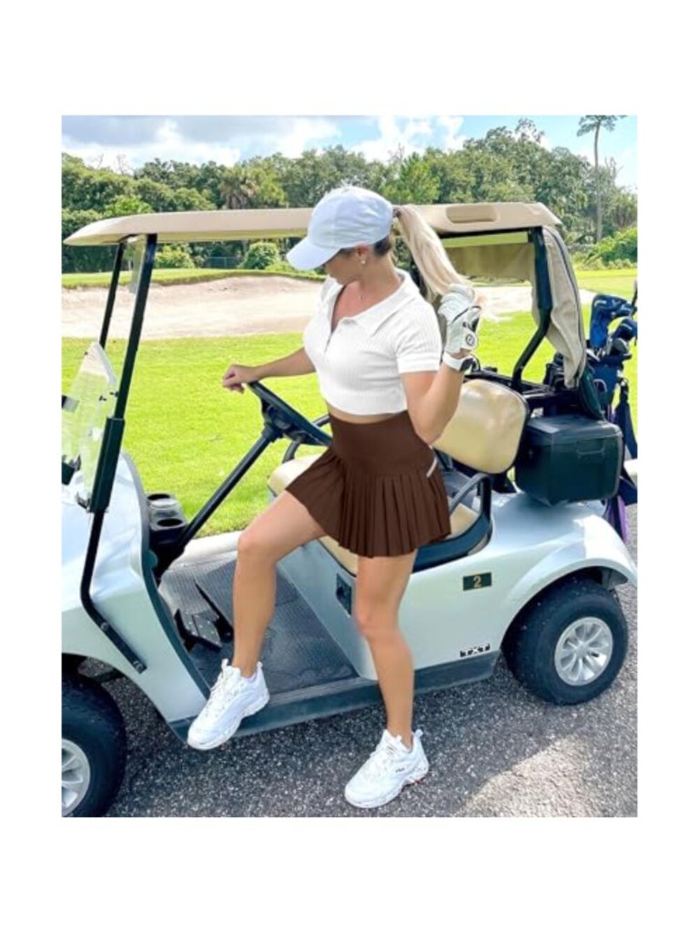 Pleated Athletic Skort with Built in Shorts High Waist Mini Tennis Golf Skirt - Picture 4 of 5